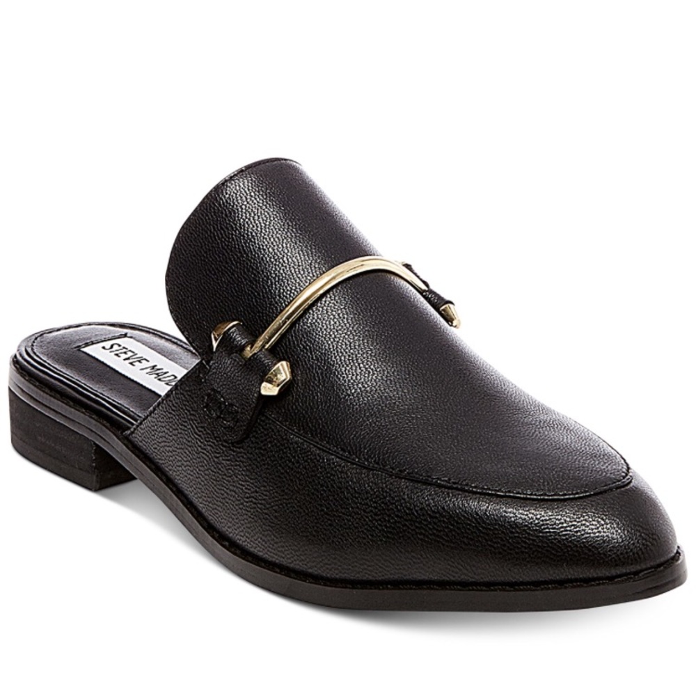 Steve Madden slip on black leather clogs